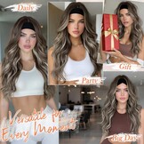 BARSDAR Body Wave Headband Pruik 66 cm - Asbruin met Blonde Highlights