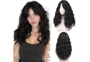 Golvende Donkerbruine Pruik 50cm Synthetisch met Pony - 34% Korting