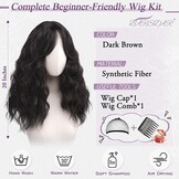 BARSDAR Golvend Bruin Pruik, Medium Lengte Golvend Donker Bruin Pruiken voor Vrouwen 50cm Synthetisch Krullend Pruik met Face-Framing Curtain Bangs Natuurlijke Look Dagelijks Halloween Haar Pruiken