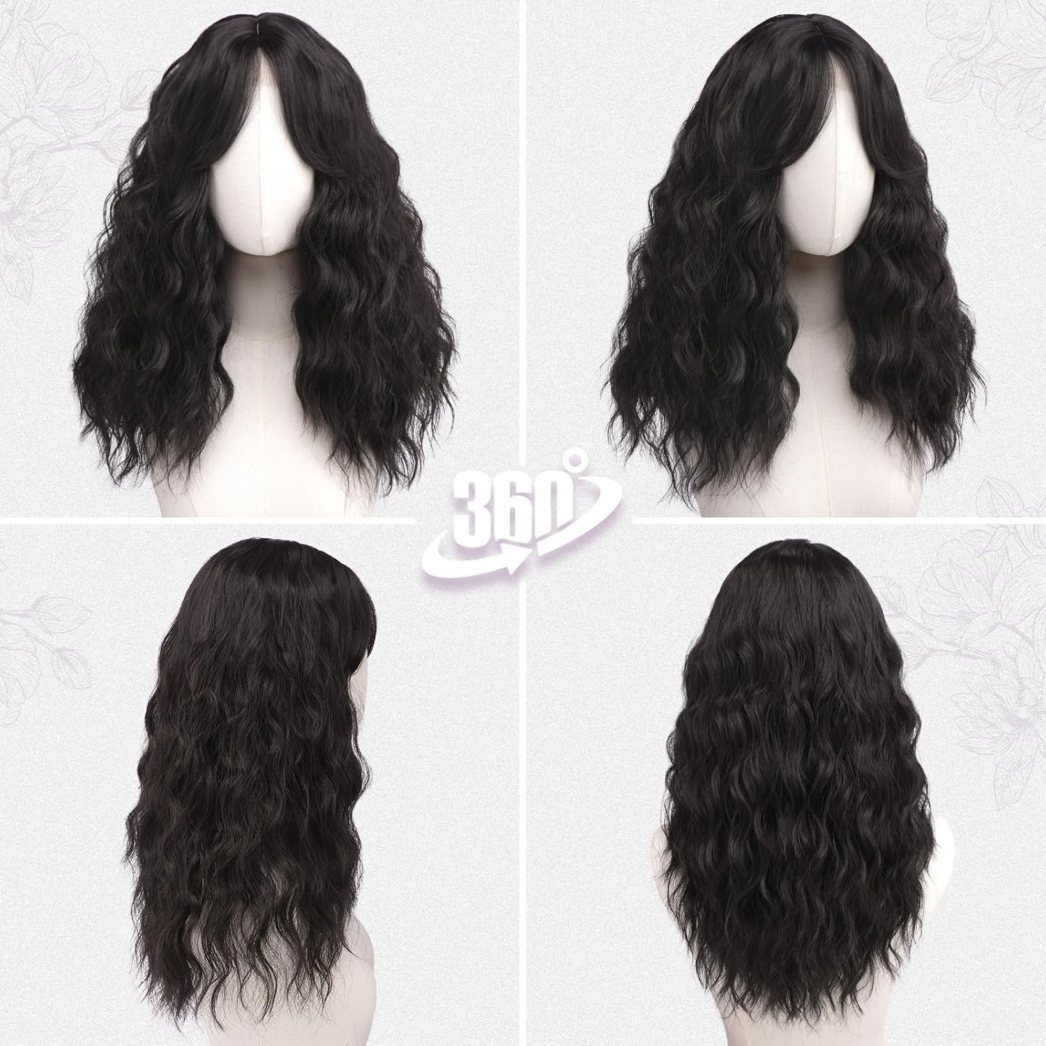 BARSDAR Golvend Bruin Pruik, Medium Lengte Golvend Donker Bruin Pruiken voor Vrouwen 50cm Synthetisch Krullend Pruik met Face-Framing Curtain Bangs Natuurlijke Look Dagelijks Halloween Haar Pruiken