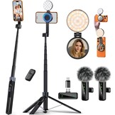 yAyusi 3-in-1 magnetische vlogging-kit voor iPhone/Android, YouTube Starter Kit, Magnetisch statief/Microfoon/Afstandsbediening, 71 inch Selfie Stick met Licht voor YouTube Starter Content Creator