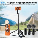 yAyusi 3-in-1 magnetische vlogging-kit voor iPhone/Android, YouTube Starter Kit, Magnetisch statief/Microfoon/Afstandsbediening, 71 inch Selfie Stick met Licht voor YouTube Starter Content Creator
