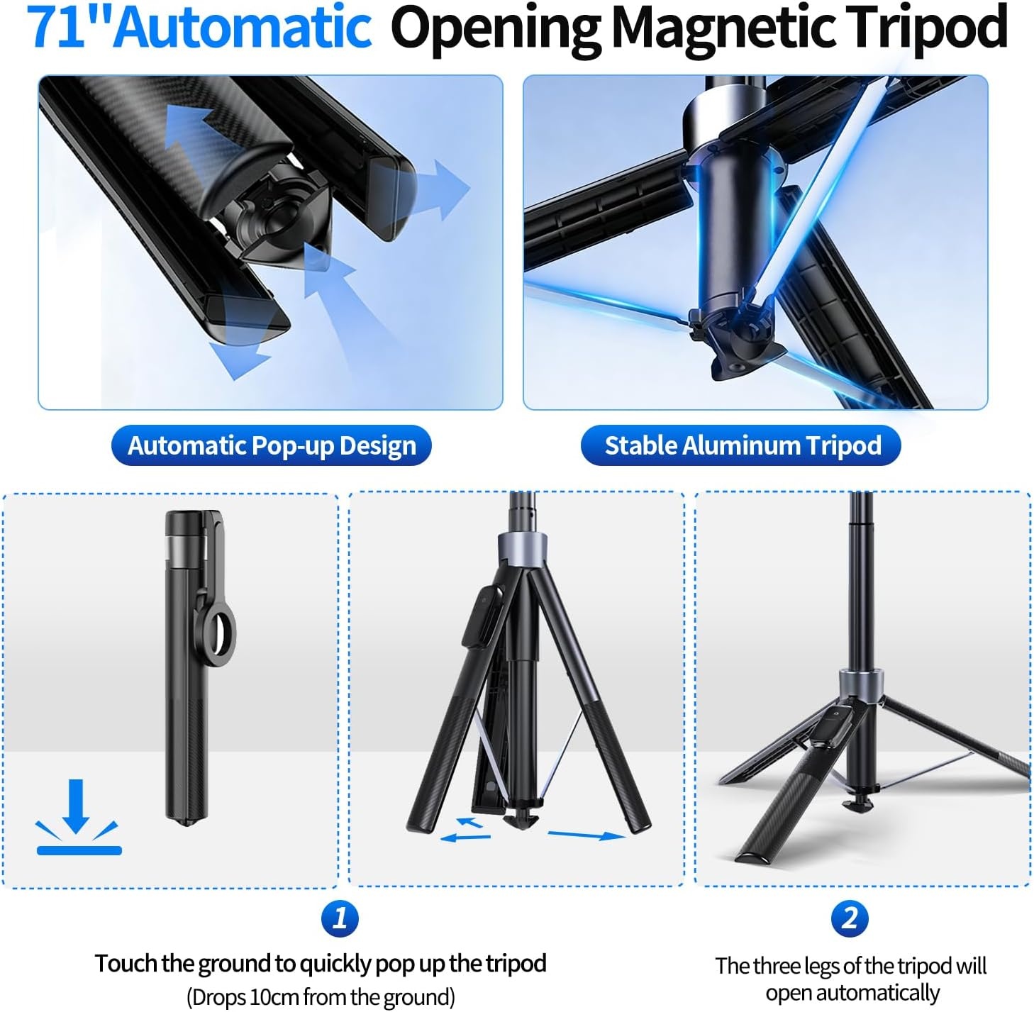 yAyusi 3-in-1 magnetische vlogging-kit voor iPhone/Android, YouTube Starter Kit, Magnetisch statief/Microfoon/Afstandsbediening, 71 inch Selfie Stick met Licht voor YouTube Starter Content Creator