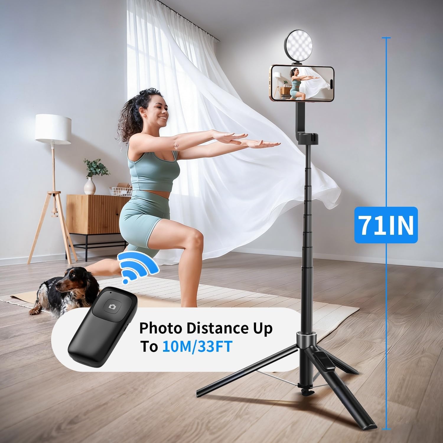 yAyusi 3-in-1 magnetische vlogging-kit voor iPhone/Android, YouTube Starter Kit, Magnetisch statief/Microfoon/Afstandsbediening, 71 inch Selfie Stick met Licht voor YouTube Starter Content Creator