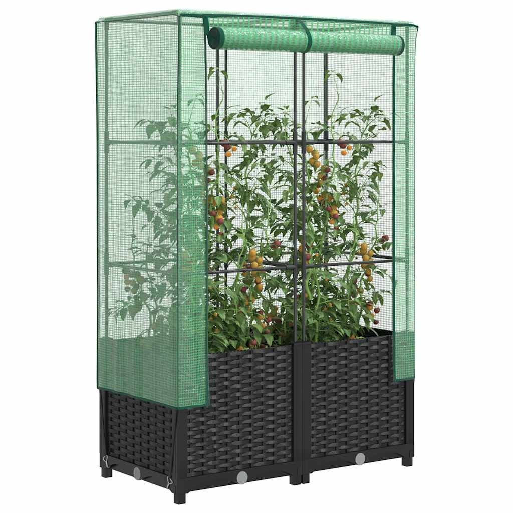 Verhoogde plantenbak met kas 80x40x138 cm - Rattanlook, 34% Korting