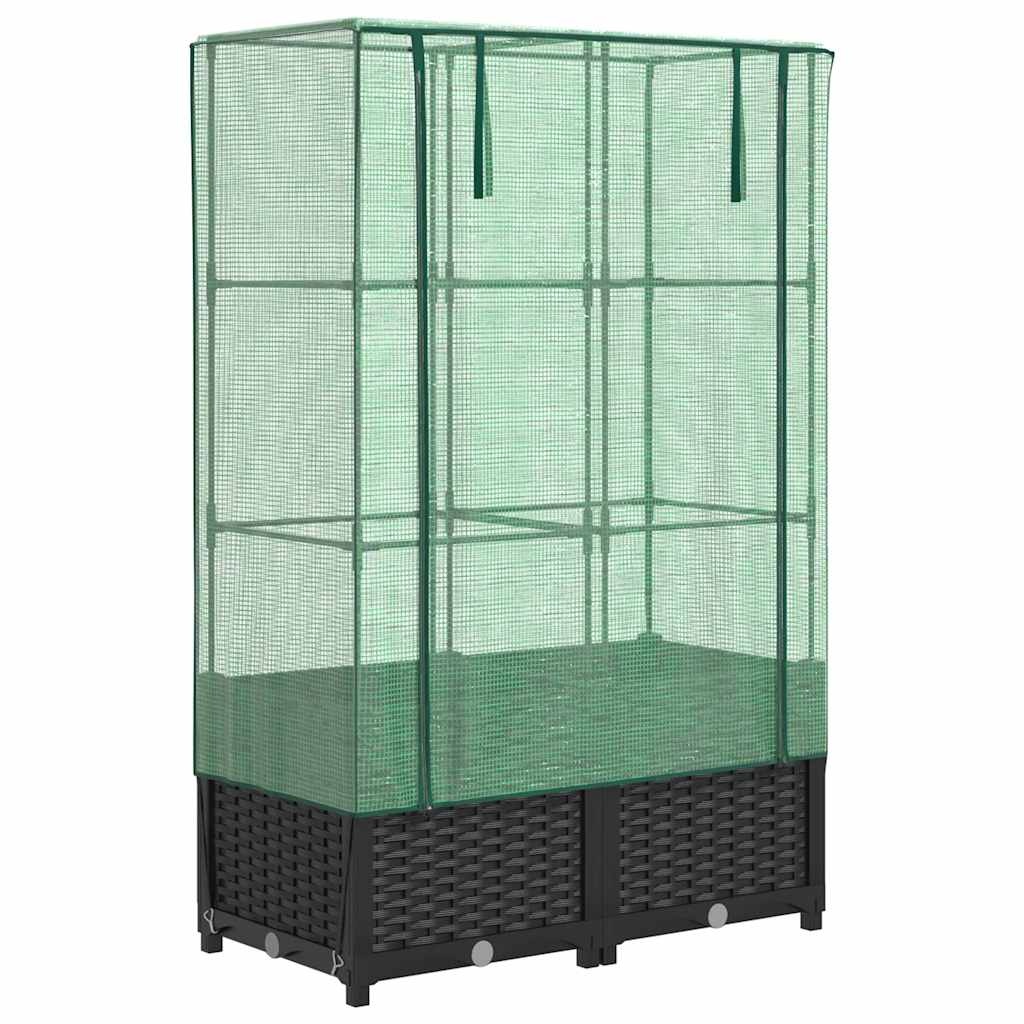 Verhoogde plantenbak met kas 80x40x138 cm - Rattanlook, 34% Korting