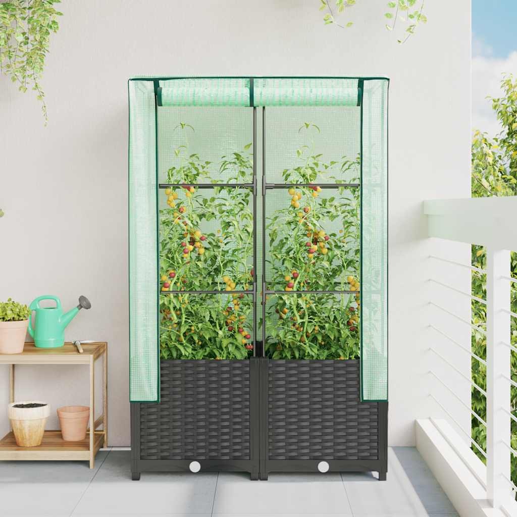 Verhoogde plantenbak met kas 80x40x138 cm - Rattanlook, 34% Korting