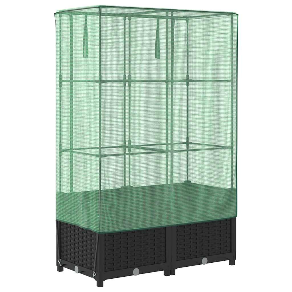 Verhoogde plantenbak met kas 80x40x138 cm - Rattanlook, 34% Korting