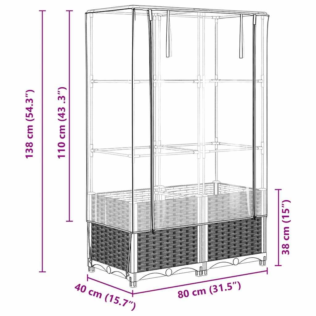 Verhoogde plantenbak met kas 80x40x138 cm - Rattanlook, 34% Korting