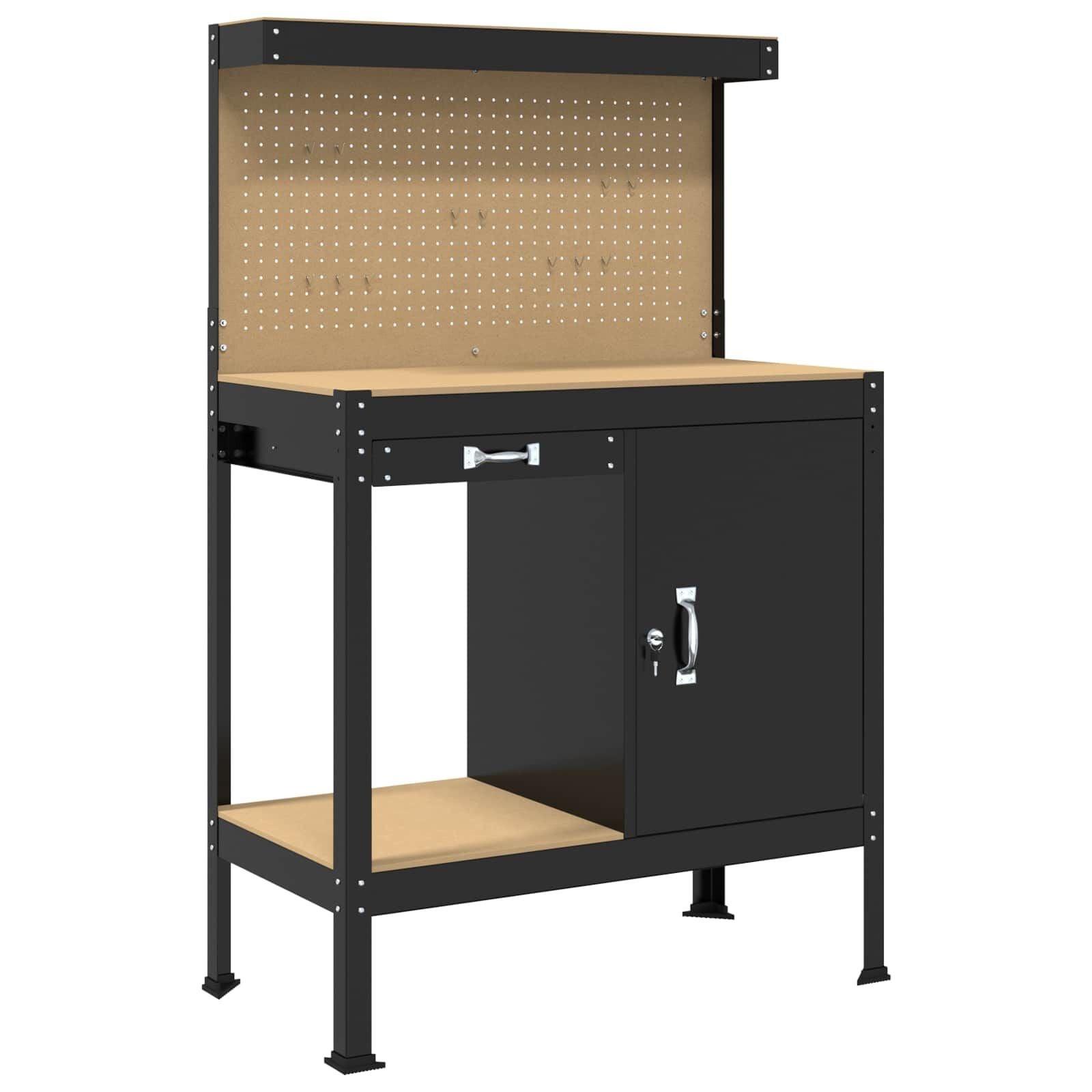 VidaXL Werkbank met Lade Zwart - 81 x 41 x 145 cm Bewerkt Hout - 35% Korting