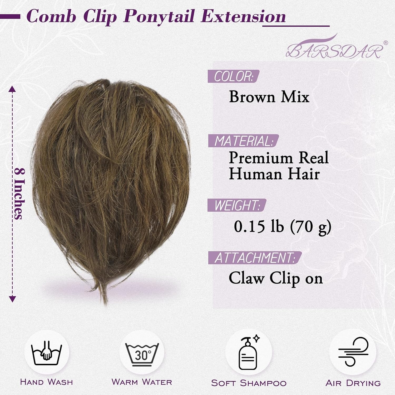 Paardenstaart Extension 20cm - 100% Echt Haar - Brown Mix - 33% Korting