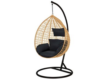 Rotan Ei Hangstoel met Standaard & Zwarte Kussens | 59% Korting