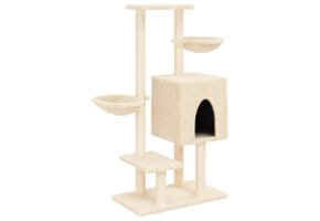 Groot Kattenmeubel 117 cm Crème met Krabpalen - 40% Korting
