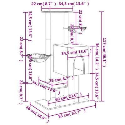 Kattenmeubel met Krabpalen - Crèmekleurig - 117 cm (34% Korting)