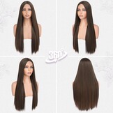 Pruik Bruin met Auburn Highlights - 71cm Recht - Handgeknoopt Kantstuk