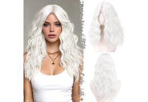 Witte Golvende Krullen Pruik Dames - 50cm - 55% Korting