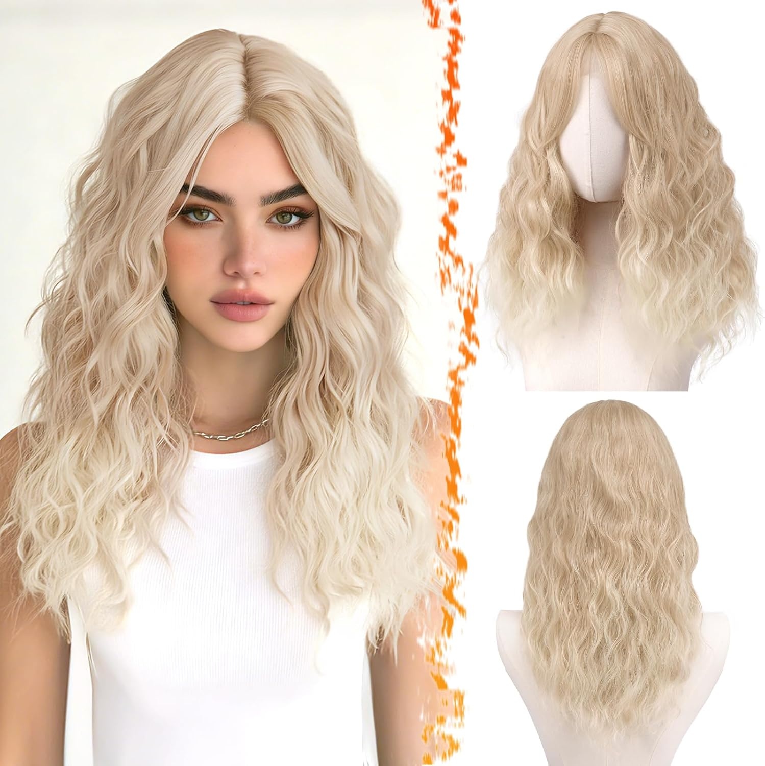Witte Damespruik 50cm Krullend Synthetisch met Pony - 59% Korting!