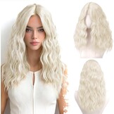Witte Damespruik 50cm Krullend Synthetisch met Pony - 59% Korting!