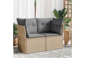 vidaXL Tuinbank 2-zits Poly Rattan Beige met Kussens - 34% Korting