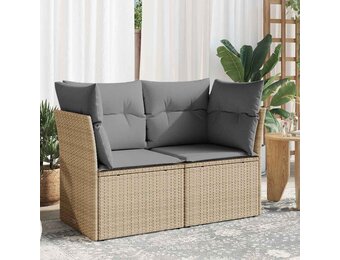 vidaXL Tuinbank 2-zits Poly Rattan Beige met Kussens - 34% Korting