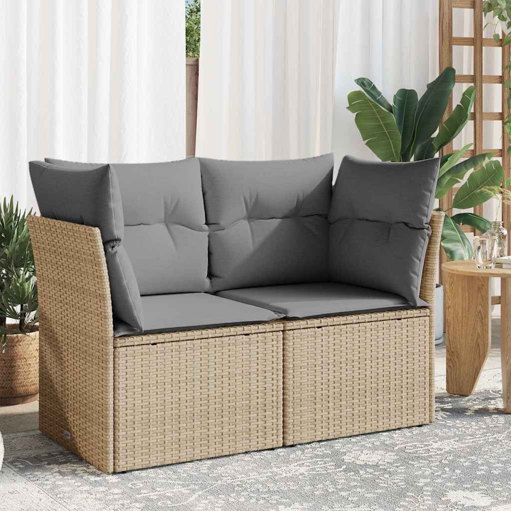 vidaXL Tuinbank 2-zits Poly Rattan Beige met Kussens - 34% Korting