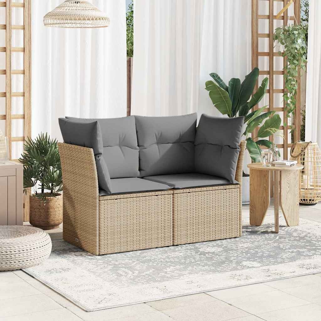 vidaXL Tuinbank 2-zits Poly Rattan Beige met Kussens - 34% Korting