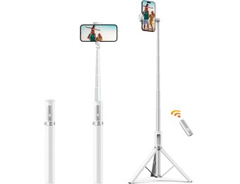 ATUMTEK Selfie Stick 157 cm - Uitschuifbaar Statief met Bluetooth Afstandsbediening - Wit