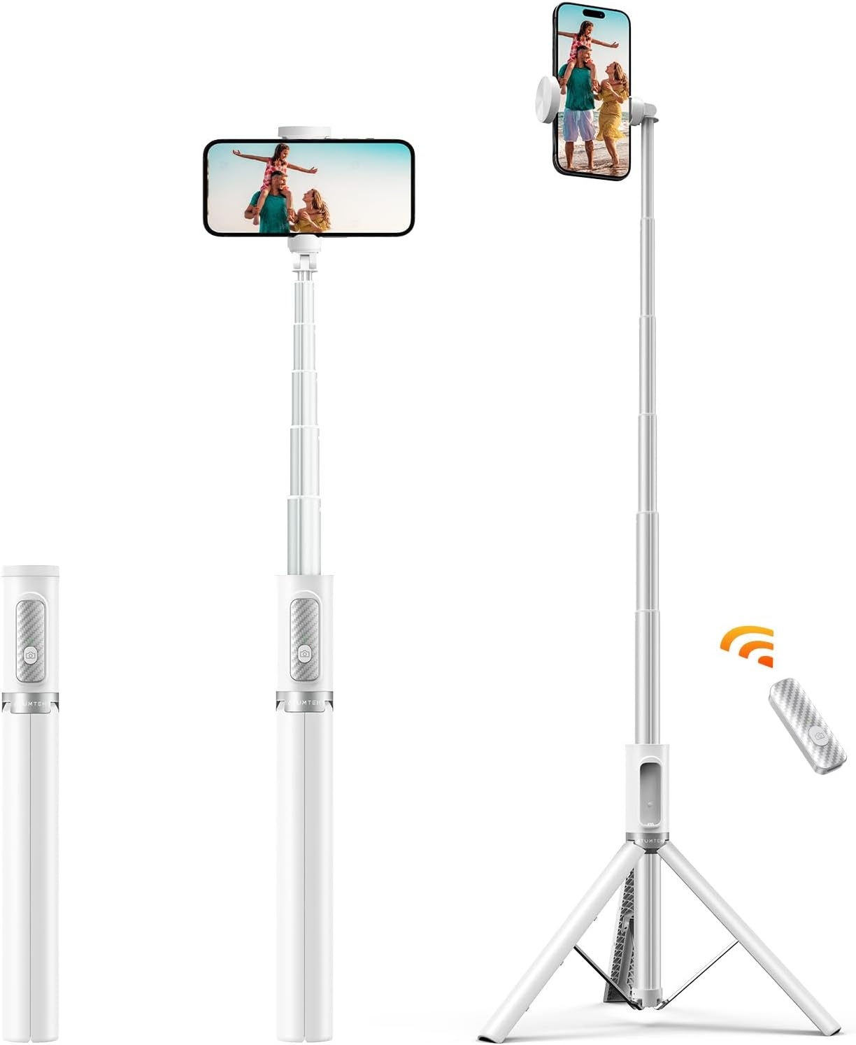 ATUMTEK Selfie Stick 157 cm - Uitschuifbaar Statief met Bluetooth Afstandsbediening - Wit