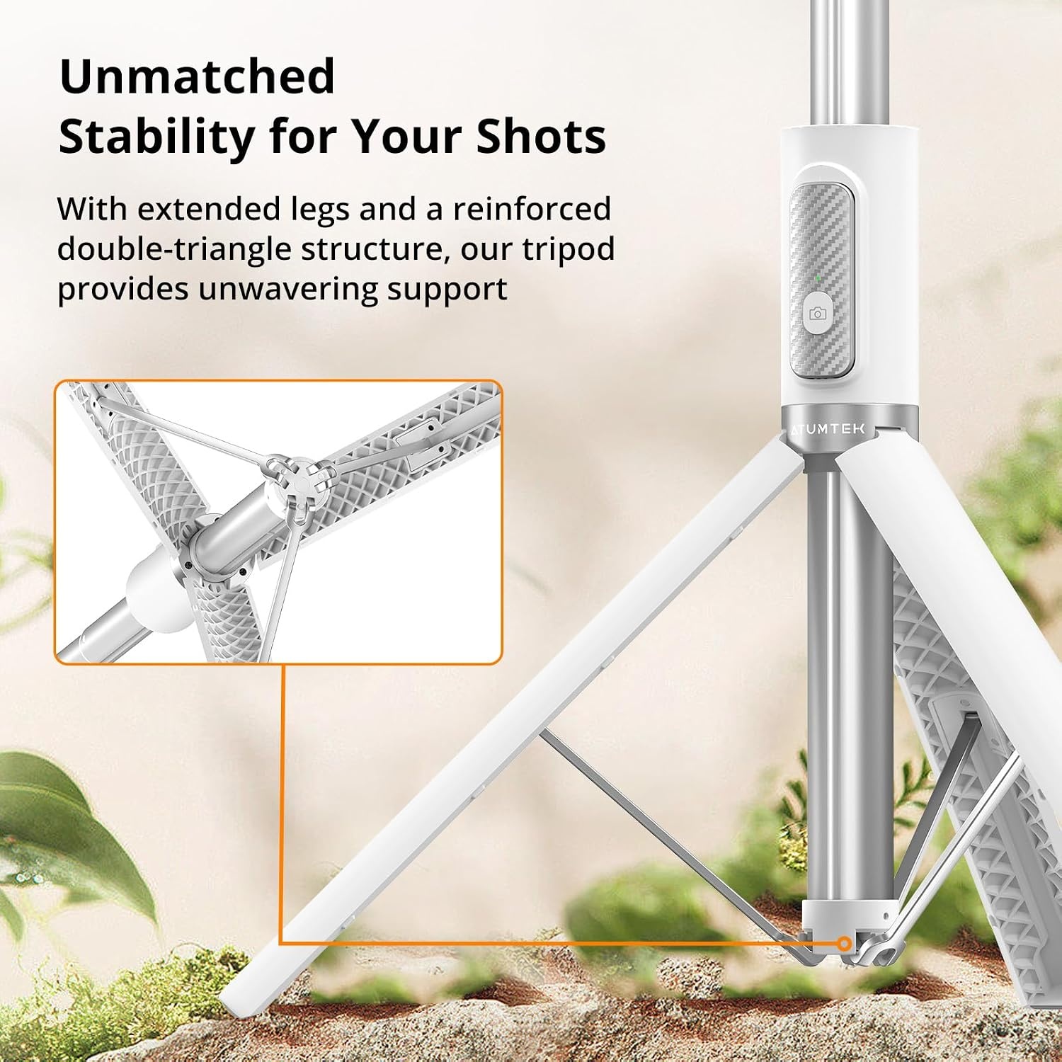 ATUMTEK Selfie Stick 157 cm - Uitschuifbaar Statief met Bluetooth Afstandsbediening - Wit