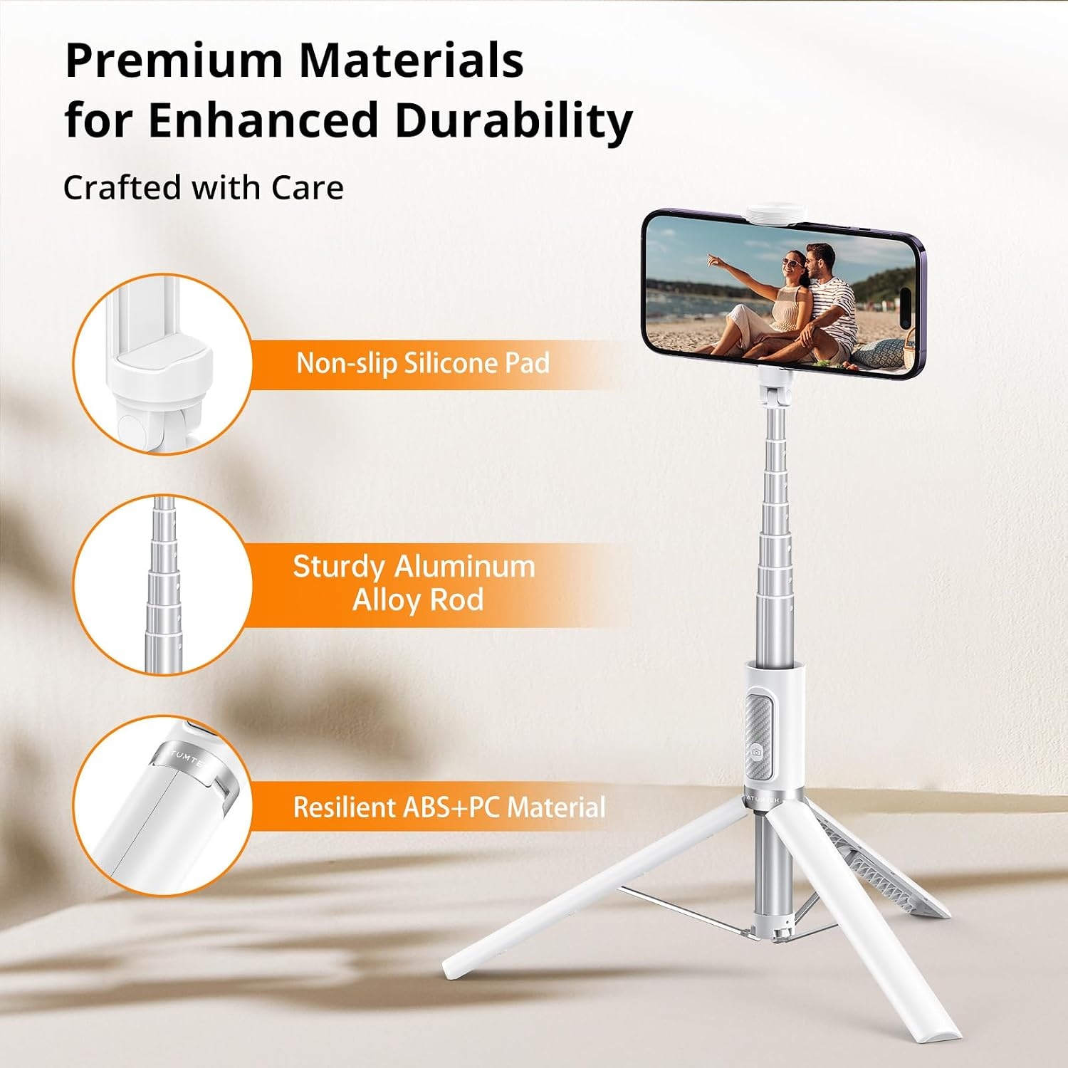 ATUMTEK Selfie Stick 157 cm - Uitschuifbaar Statief met Bluetooth Afstandsbediening - Wit