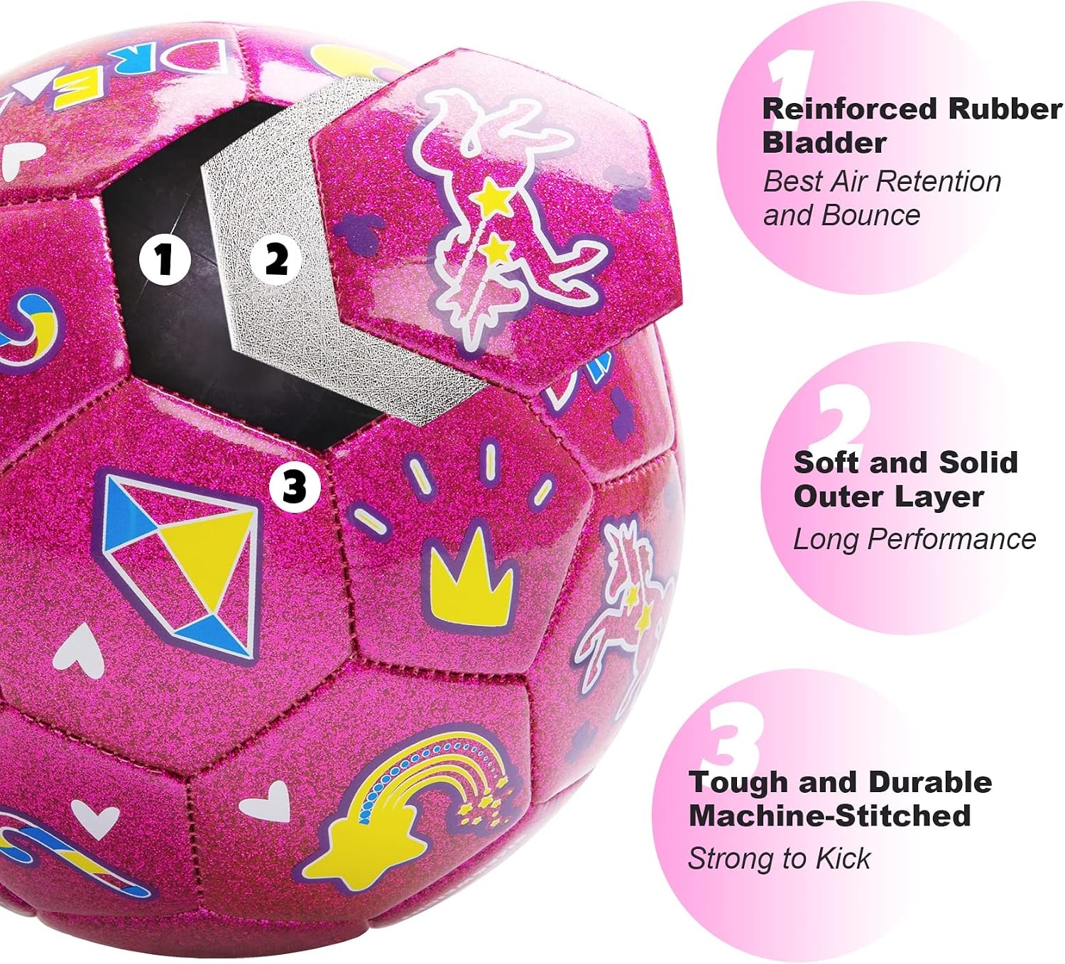Voetbal Unicorn Roze Maat 3 voor kinderen 3-8 jaar, van duurzaam PVC, inclusief pomp & net, voor binnen & buiten