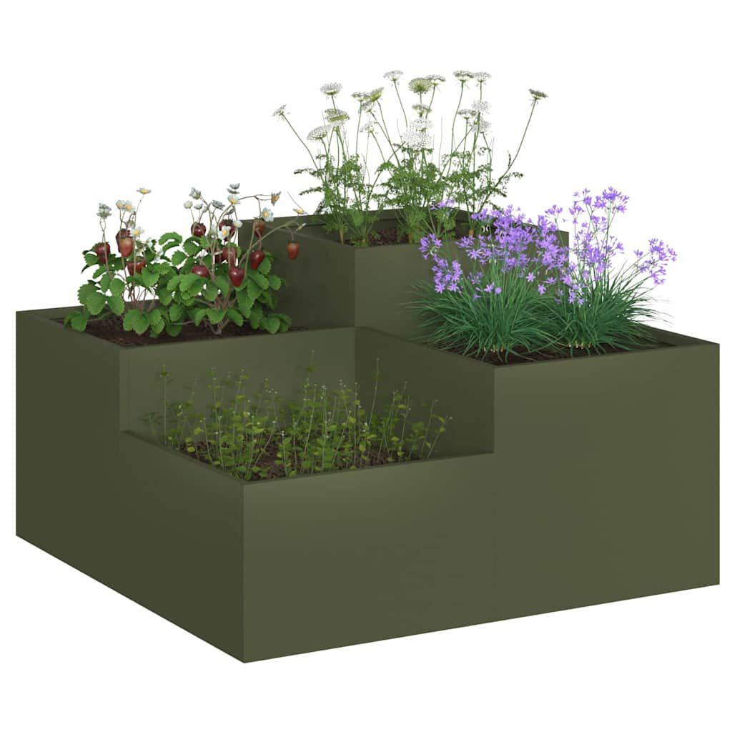 vidaXL Tuin Bloempot Olijfgroen 100 x 100 x 48 cm Staal