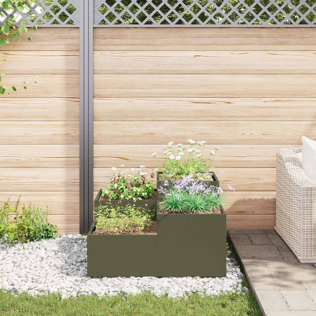 vidaXL Tuin Bloempot Olijfgroen 100 x 100 x 48 cm Staal