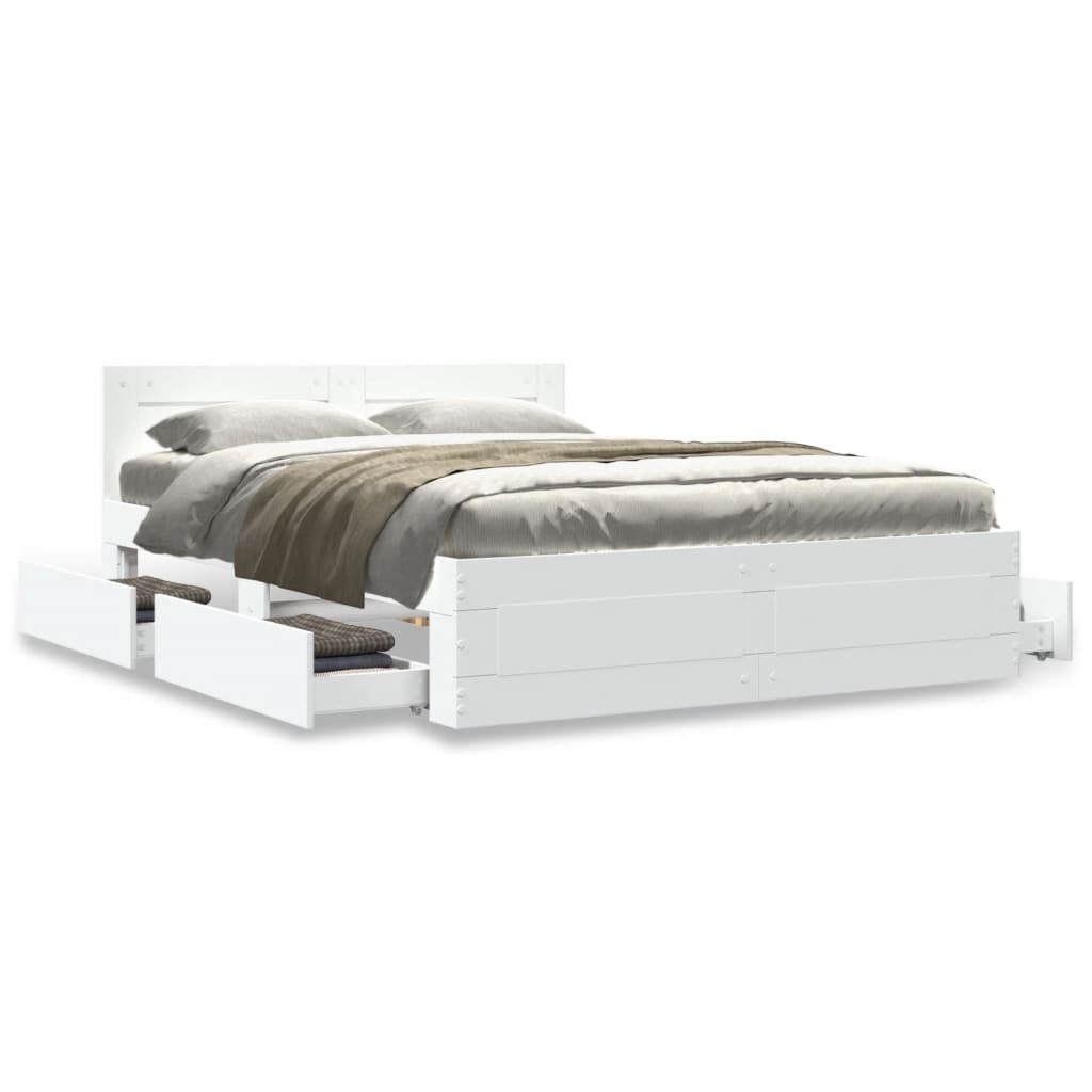 vidaXL Bedframe met hoofdeinde bewerkt hout wit 120x190 cm