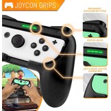 Orzly-Accessoirebundel PartyPack gemaakt voor gebruik met Nintendo Switch - [4x]: Controller-Grepen en Stuurwielen, Pols-Dansbanden, Tennisrackets, en Reisvriendelijke Opslagtas met Trekkoord