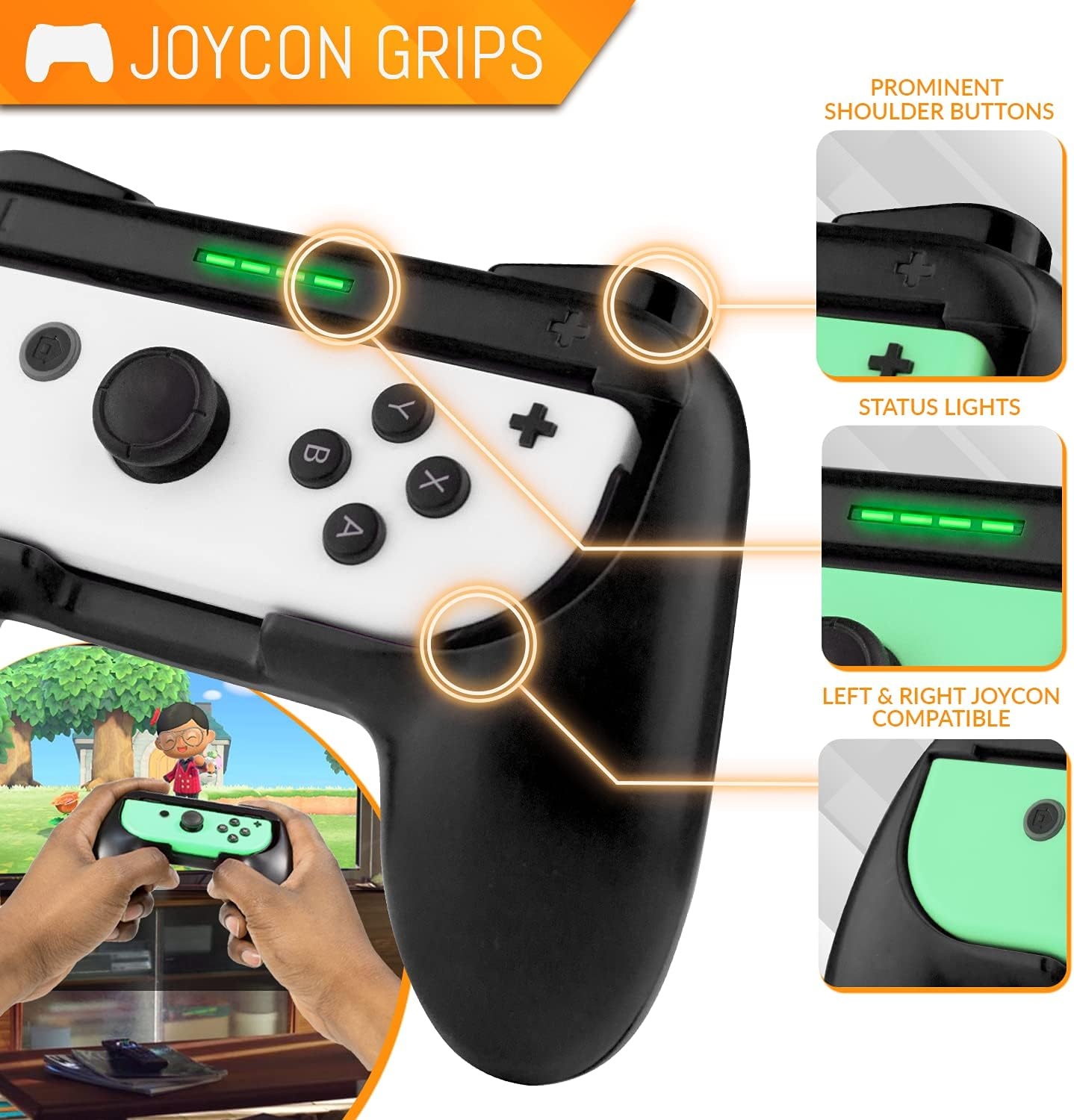 Orzly-Accessoirebundel PartyPack gemaakt voor gebruik met Nintendo Switch - [4x]: Controller-Grepen en Stuurwielen, Pols-Dansbanden, Tennisrackets, en Reisvriendelijke Opslagtas met Trekkoord