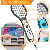 Orzly-Accessoirebundel PartyPack gemaakt voor gebruik met Nintendo Switch - [4x]: Controller-Grepen en Stuurwielen, Pols-Dansbanden, Tennisrackets, en Reisvriendelijke Opslagtas met Trekkoord