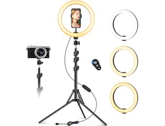 10 inch ringlamp met statiefstandaard en telefoonhouder, selfie-lamp met afstandsbediening voor telefoon, 70 inch hoog cirkellicht, LED-lamp voor make-up, video-opname, conferenties, TikTok