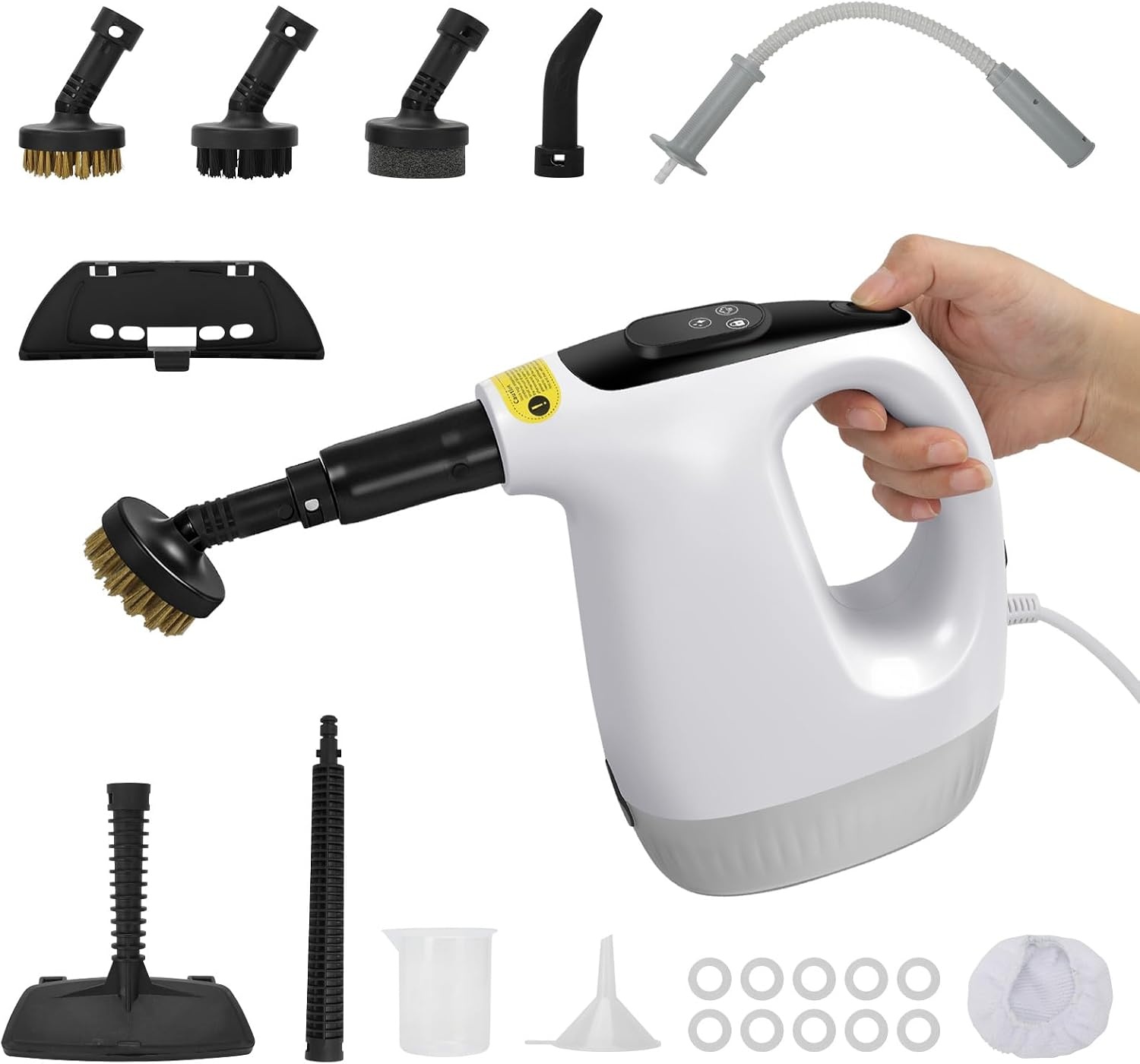 Roadtime Handstoomreiniger, 1200 W, 500 ml, multifunctionele stoomreiniger met 9 accessoires, 120 °C chemicaliënvrije stoomreiniger met handapparaat, 15 s opwarmtijd, 3 stoomstanden, reiniging van