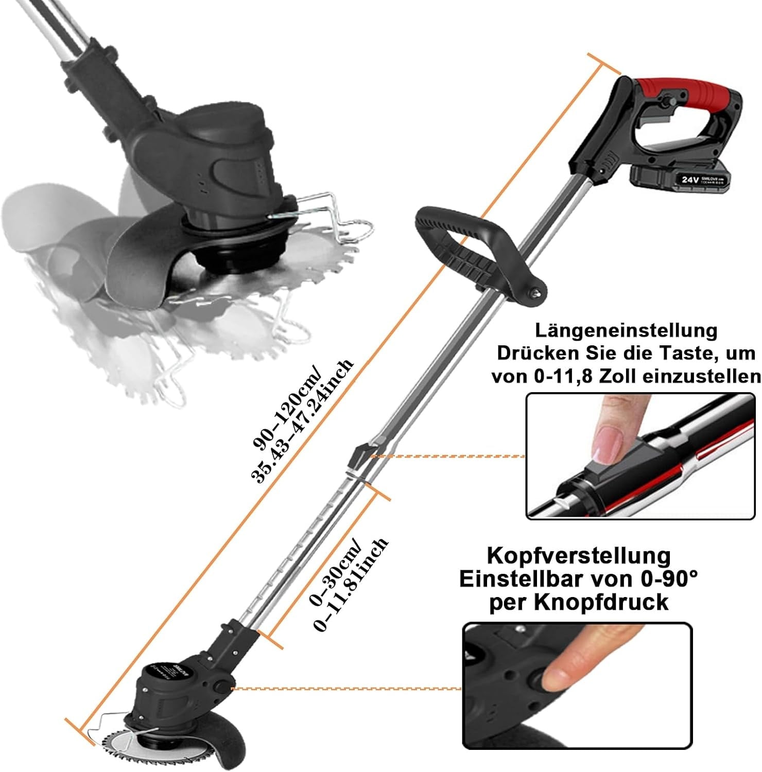 24V Accu Grastrimmer Elektrisch, Snoerloze Telescopische Bosmaaier met 6x Metalen Messen & 10x Plastic Messen, 2x 2000mAh Batterijen, Lichtgewicht Grastrimmer voor Tuin & Gazon