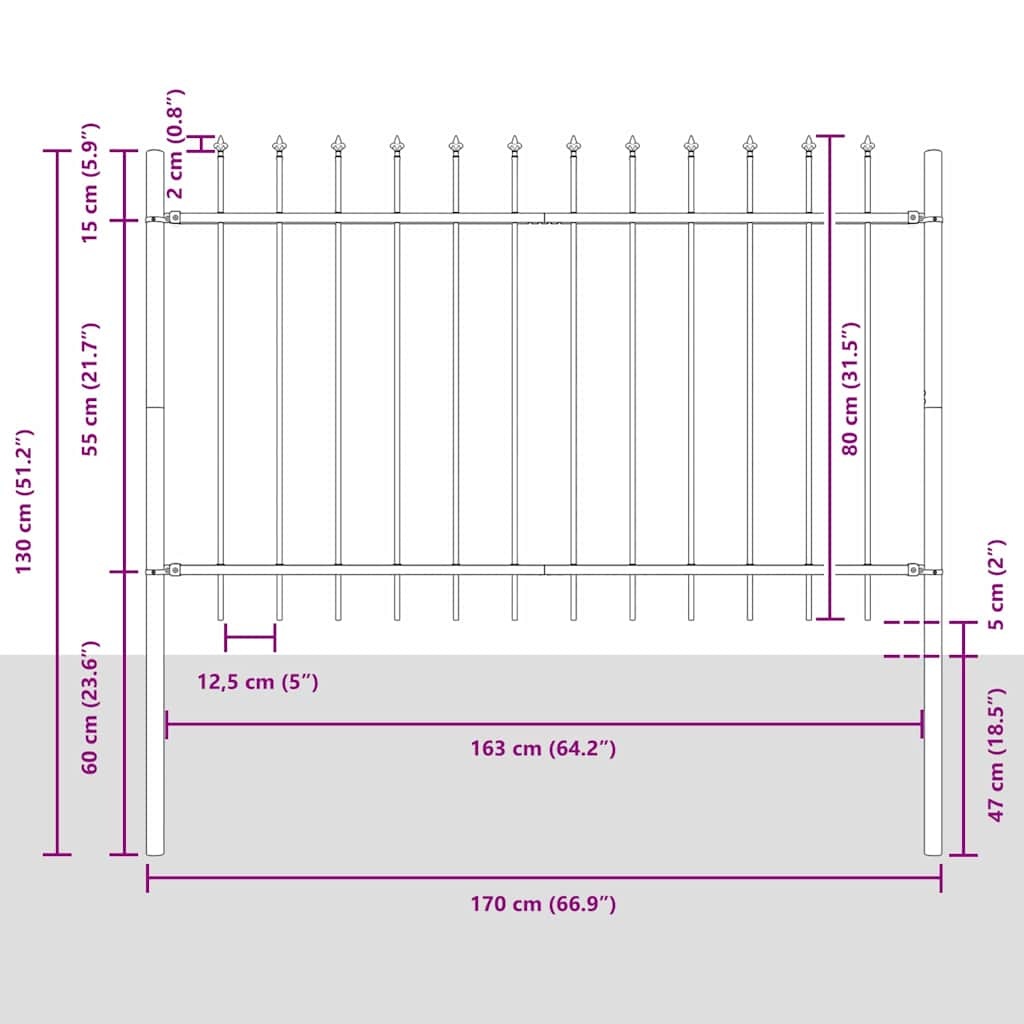 VidaXL Tuin Hek Grijs 1.7x0.8m Staal - 60% Korting