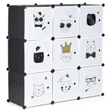 Speelgoedkast - 110x110x37 cm - 9 Deuren - zwart,wit - katjes