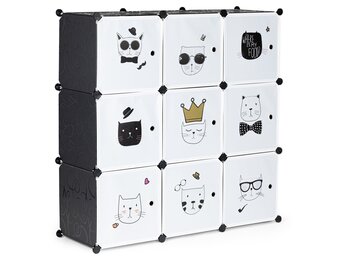 Speelgoedkast - 110x110x37 cm - 9 Deuren - zwart,wit - katjes