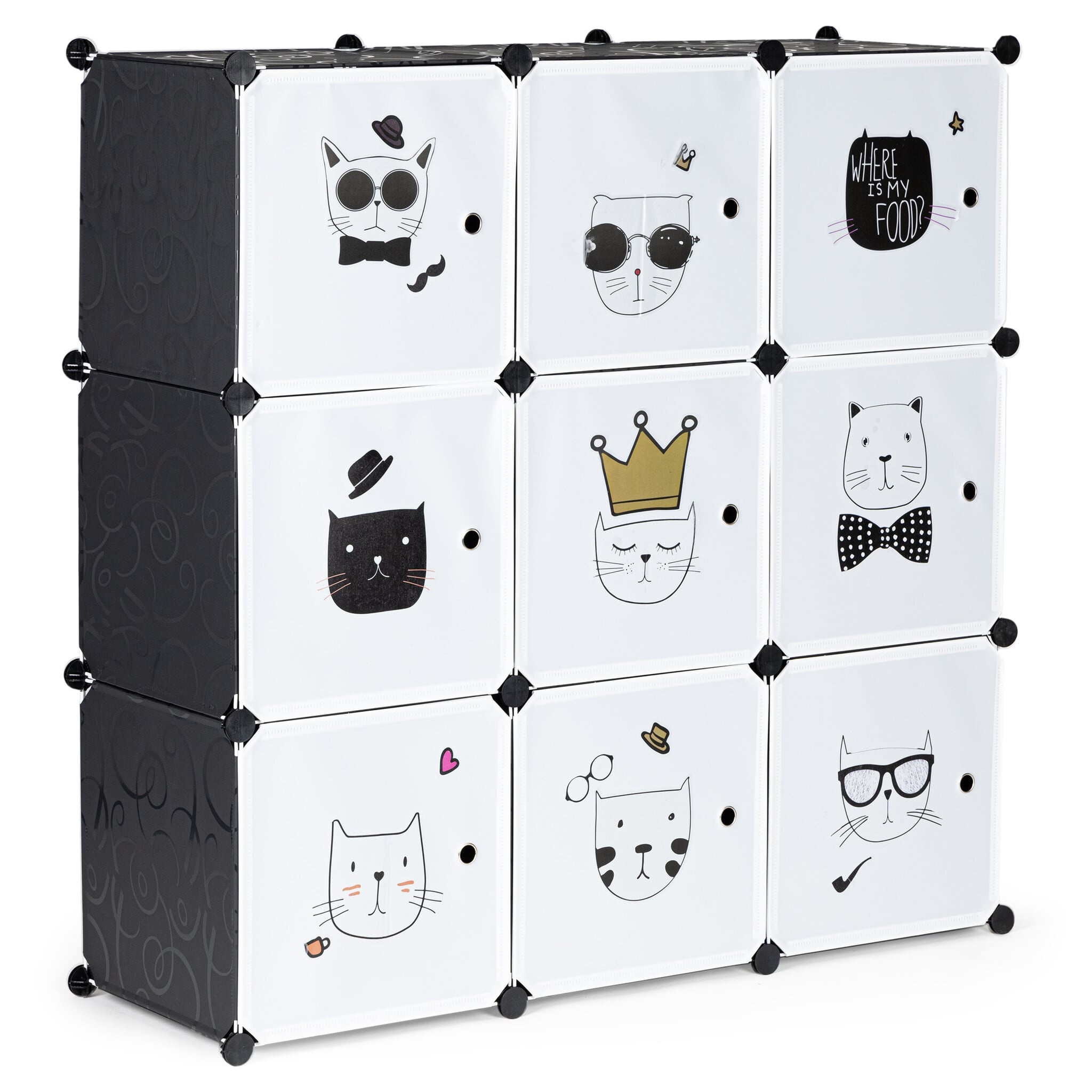Speelgoedkast - 110x110x37 cm - 9 Deuren - zwart,wit - katjes