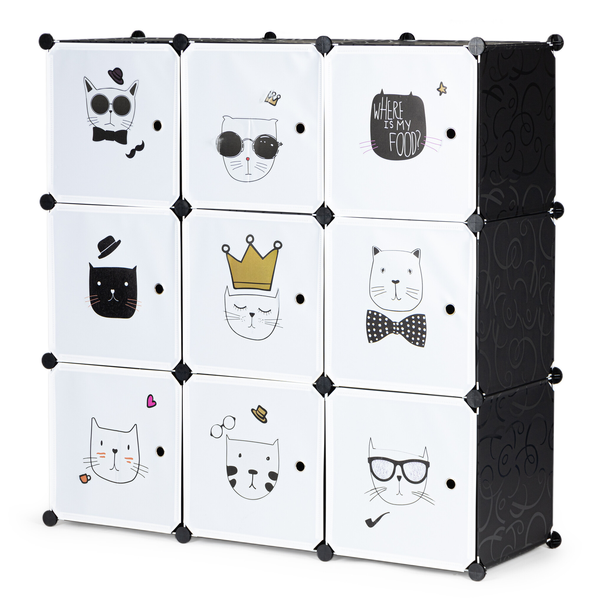 Speelgoedkast - 110x110x37 cm - 9 Deuren - zwart,wit - katjes