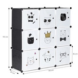 Speelgoedkast - 110x110x37 cm - 9 Deuren - zwart,wit - katjes