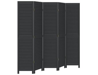 vidaXL Kamerscherm met 5 panelen massief paulowniahout zwart