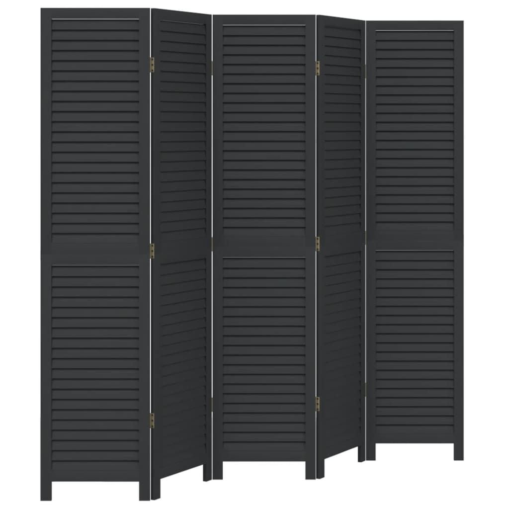 vidaXL Kamerscherm met 5 panelen massief paulowniahout zwart