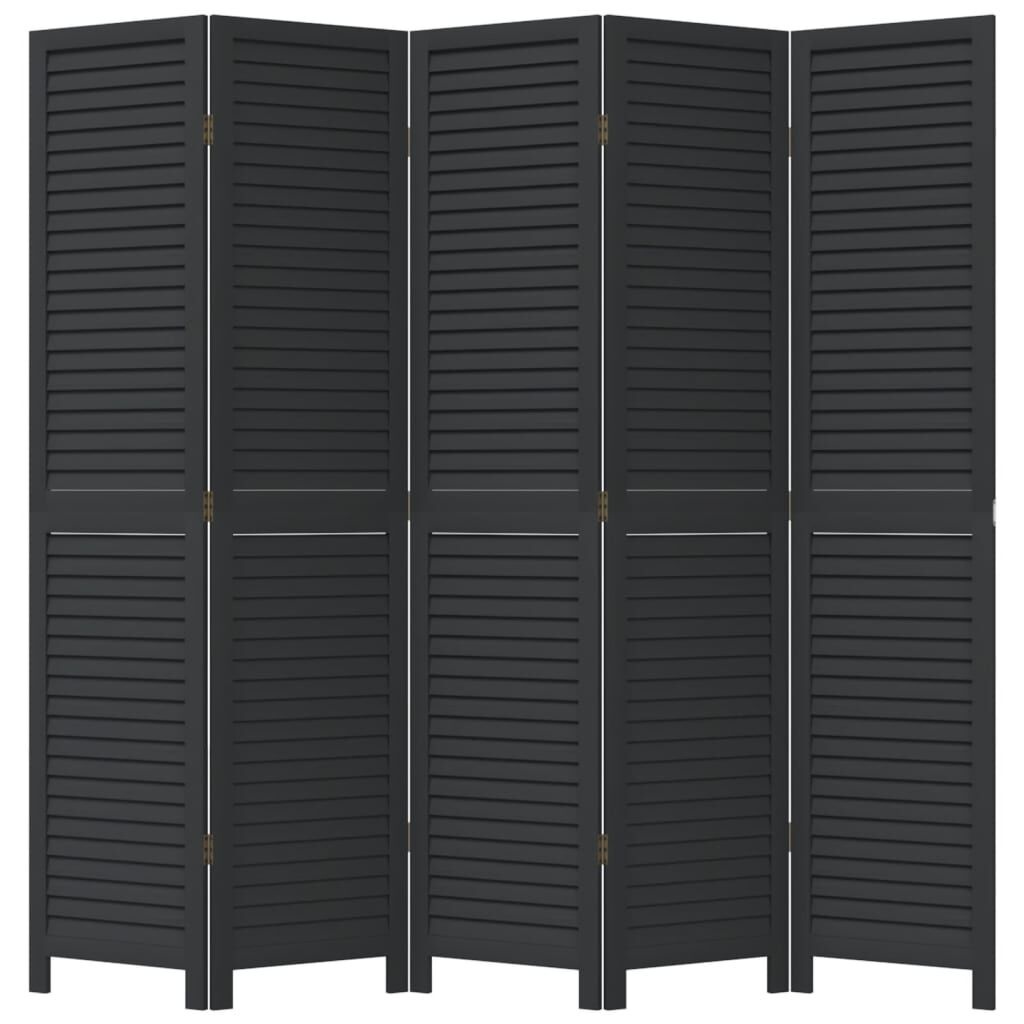 vidaXL Kamerscherm met 5 panelen massief paulowniahout zwart