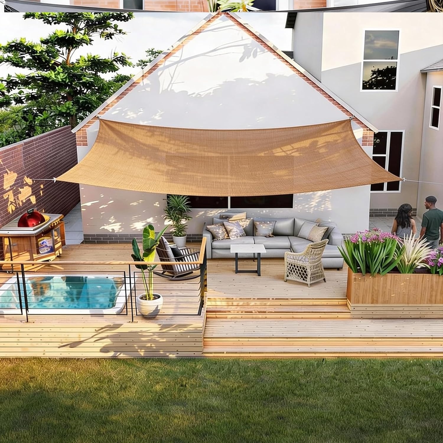 HAIKUS Rechthoekig schaduwzeil 3 x 6 m, ademend HDPE schaduwzeil (185 g/m²), rechthoekig schaduwnet, 6 x 3 m, met uv-bescherming voor terras, tuin, terras, buiten, 3 x 6 m, zandkleurig